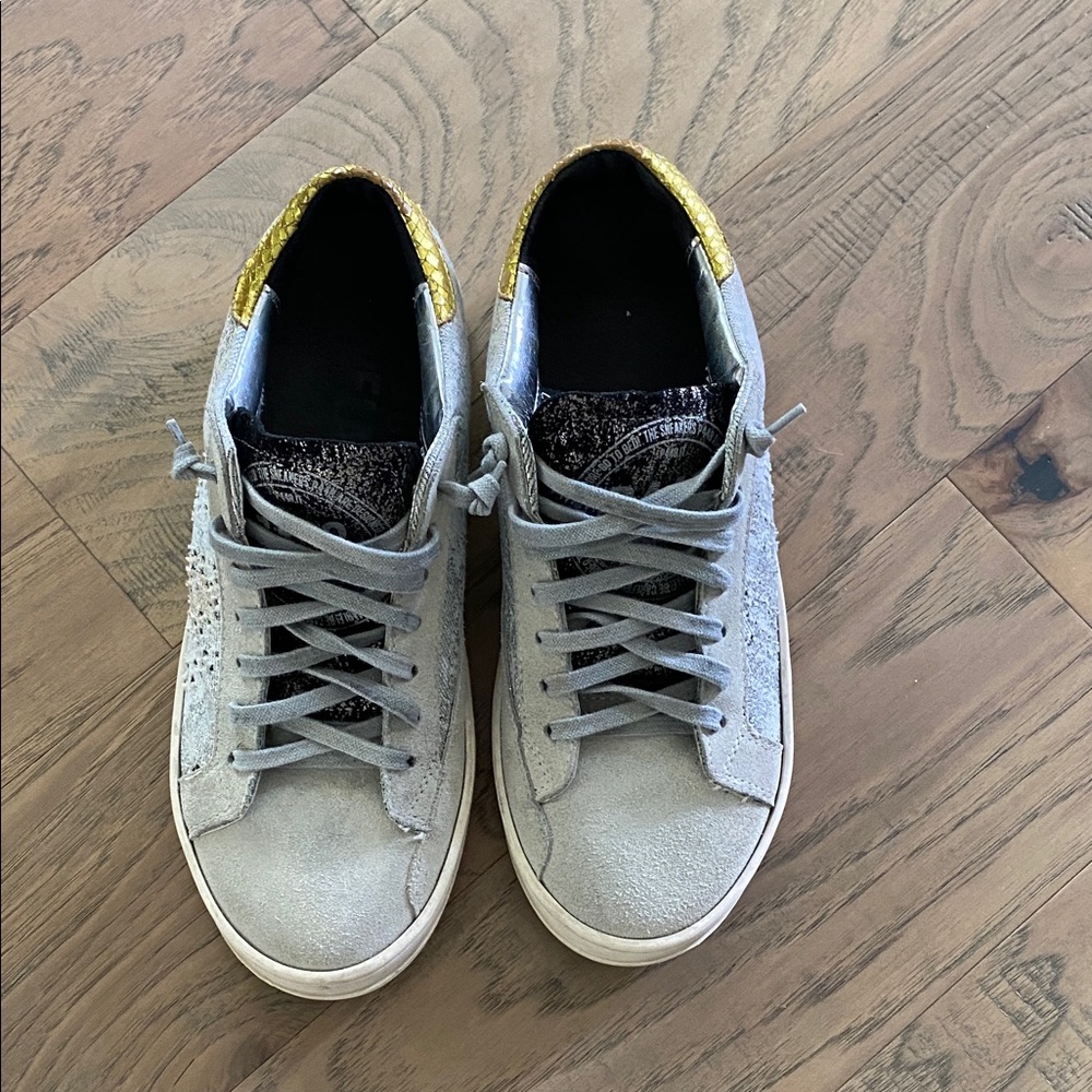 P448 Women's Gray Sneakers with Gold Accents